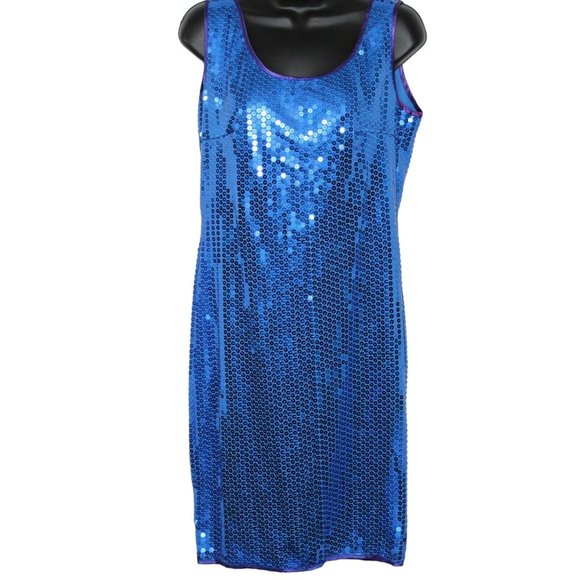 Claudine Bueche Dresses & Skirts - Claudine Bueche Sz 14 Blue Sequin Bling Scoop Open Back Sleeveless Formal Dress